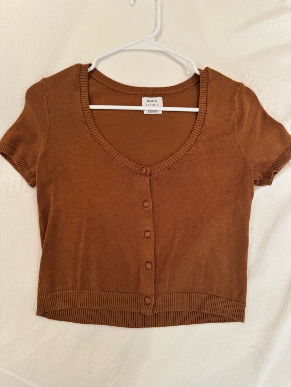 RVCA Chestnut Brown Button-Front Crop Top